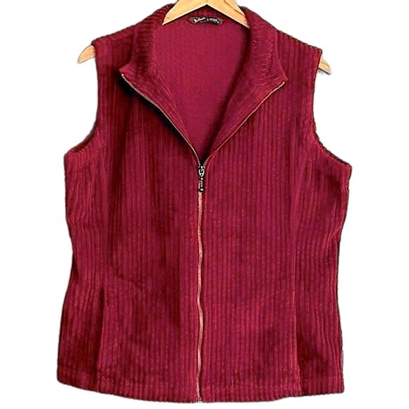 Woolrich Vest Ruby Red Zip Up Sleeveless Sweater Ribbed Cotton Layer Size Large - Picture 1 of 7